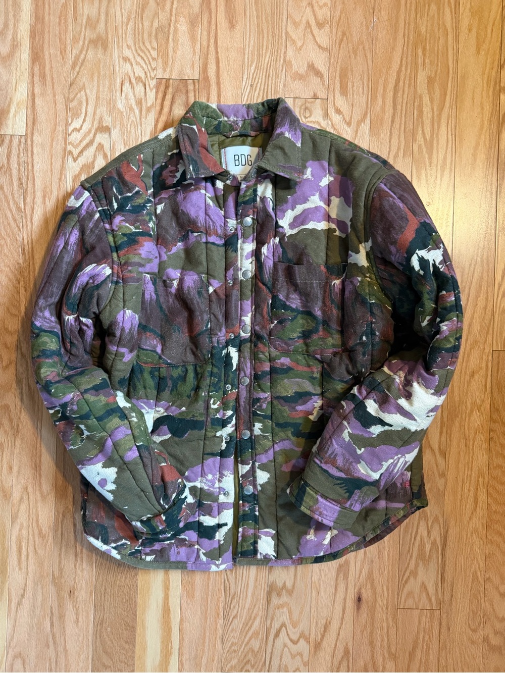 Urban Outfitters BDG Olive & Purple Camo Quilted Jacket